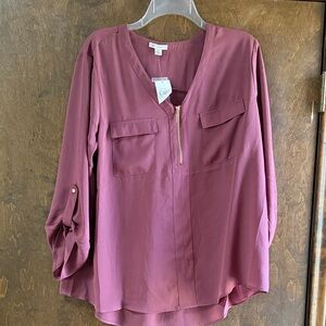 Cato Dusty Rose Blouse with Gold Zipper